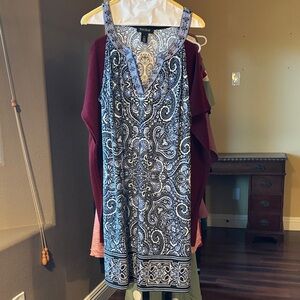 White House Black Market Navy/Blue and White Paisley Dress